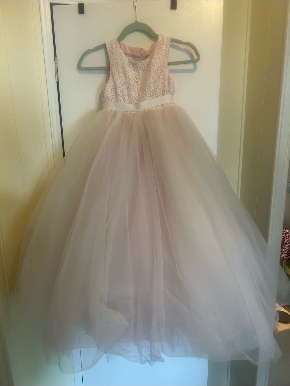 Blush Pink Lace Tulle Flower Girl Dress